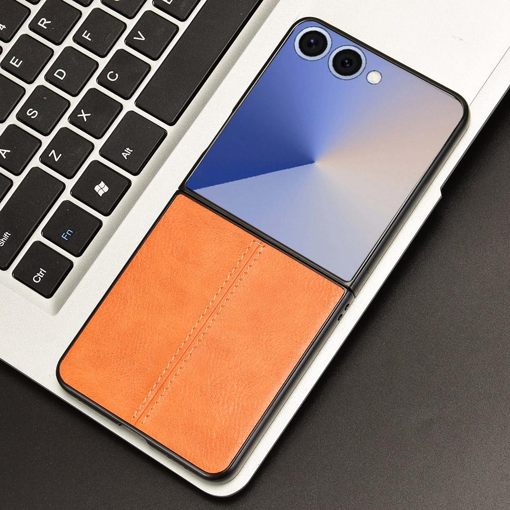 Samsung Galaxy Z Flip7 5G Cow Pattern Sewing Back Cover Phone Case - Premium PU Leather Texture PC + TPU Shockproof Protective Case, Scratch Resistant Slim Lightweight Anti-Fingerprint Full Coverage Mobile Cover