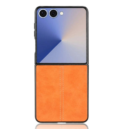 Samsung Galaxy Z Flip7 5G Cow Pattern Sewing Back Cover Phone Case - Premium PU Leather Texture PC + TPU Shockproof Protective Case, Scratch Resistant Slim Lightweight Anti-Fingerprint Full Coverage Mobile Cover