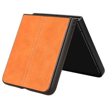 Samsung Galaxy Z Flip7 5G Cow Pattern Sewing Back Cover Phone Case - Premium PU Leather Texture PC + TPU Shockproof Protective Case, Scratch Resistant Slim Lightweight Anti-Fingerprint Full Coverage Mobile Cover