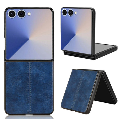Samsung Galaxy Z Flip7 5G Cow Pattern Sewing Back Cover Phone Case - Premium PU Leather Texture PC + TPU Shockproof Protective Case, Scratch Resistant Slim Lightweight Anti-Fingerprint Full Coverage Mobile Cover