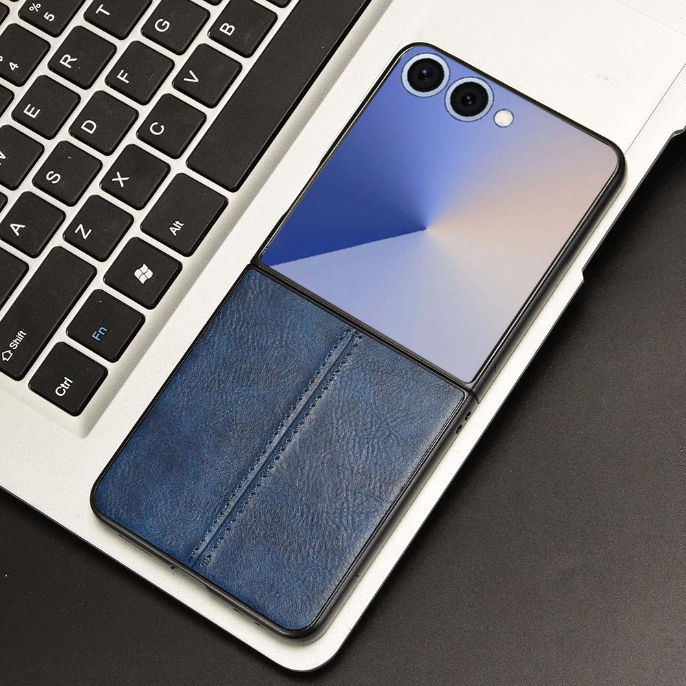 Samsung Galaxy Z Flip7 5G Cow Pattern Sewing Back Cover Phone Case - Premium PU Leather Texture PC + TPU Shockproof Protective Case, Scratch Resistant Slim Lightweight Anti-Fingerprint Full Coverage Mobile Cover