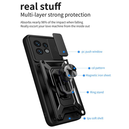 Motorola Edge 40 Pro Sliding Camera Cover Magnetic Ring Stand Shockproof TPU + PC Protective Phone Case