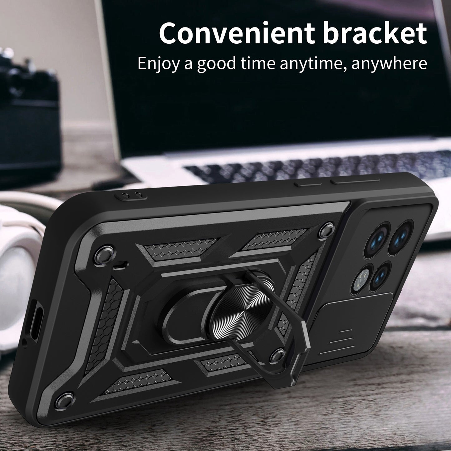 Motorola Edge 40 Pro Sliding Camera Cover Magnetic Ring Stand Shockproof TPU + PC Protective Phone Case