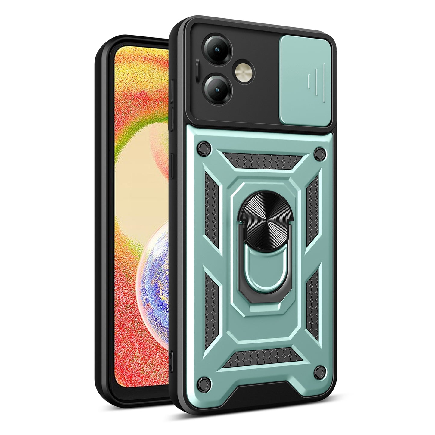 Motorola Moto G14 Sliding Camera Cover Magnetic Ring Stand Shockproof TPU + PC Protective Phone Case
