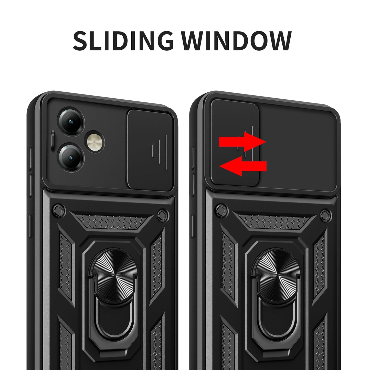 Motorola Moto G14 Sliding Camera Cover Magnetic Ring Stand Shockproof TPU + PC Protective Phone Case