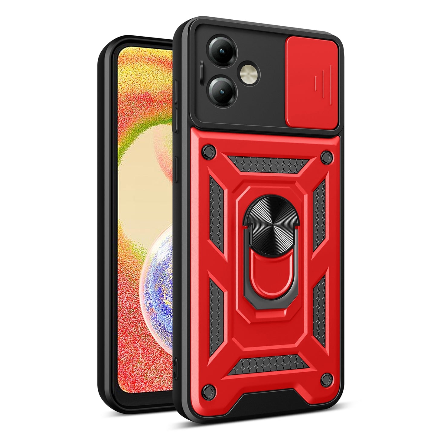 Motorola Moto G14 Sliding Camera Cover Magnetic Ring Stand Shockproof TPU + PC Protective Phone Case
