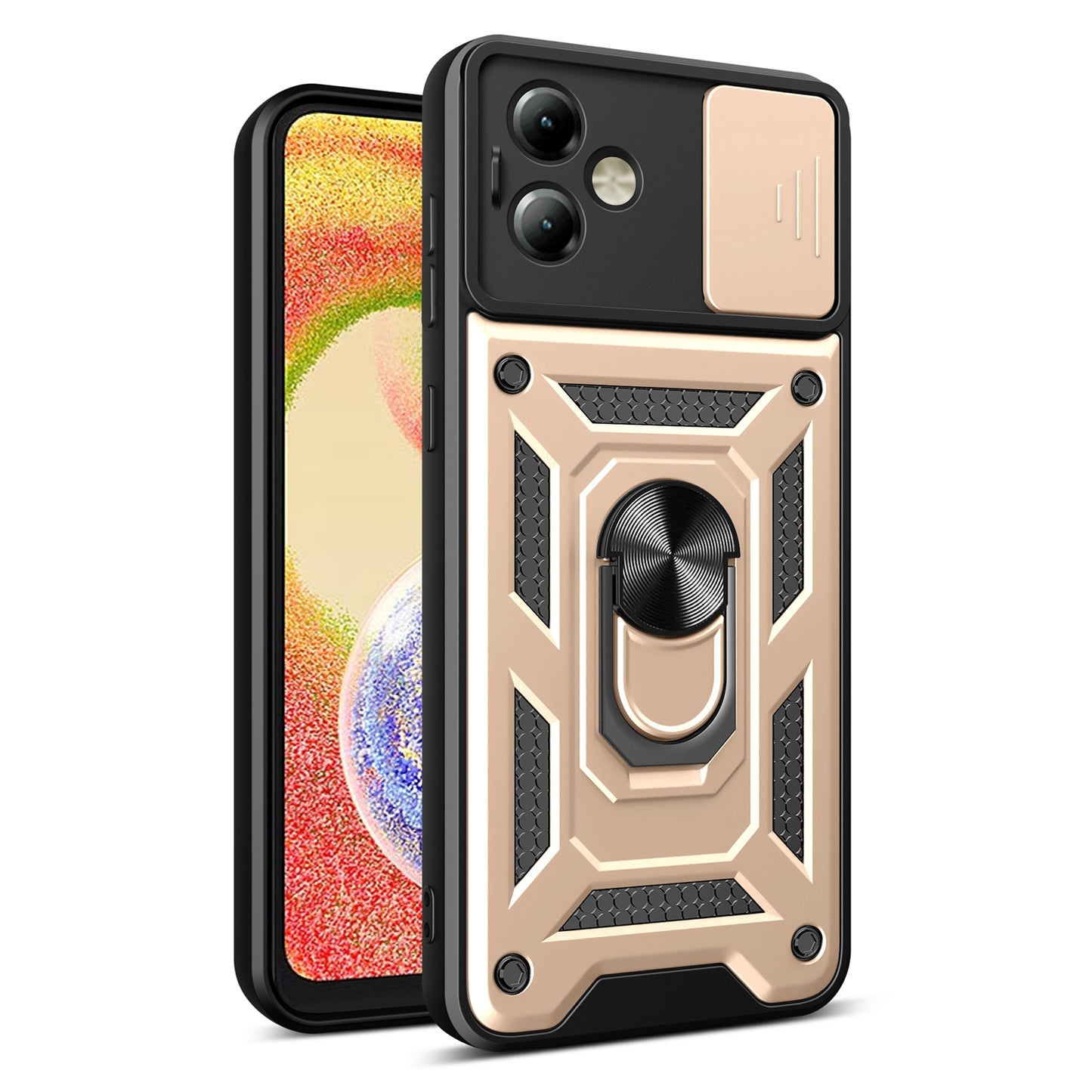 Motorola Moto G14 Sliding Camera Cover Magnetic Ring Stand Shockproof TPU + PC Protective Phone Case