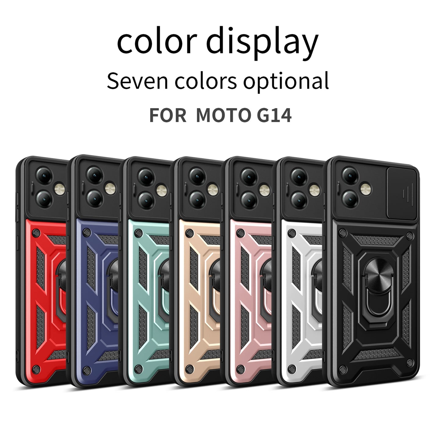 Motorola Moto G14 Sliding Camera Cover Magnetic Ring Stand Shockproof TPU + PC Protective Phone Case