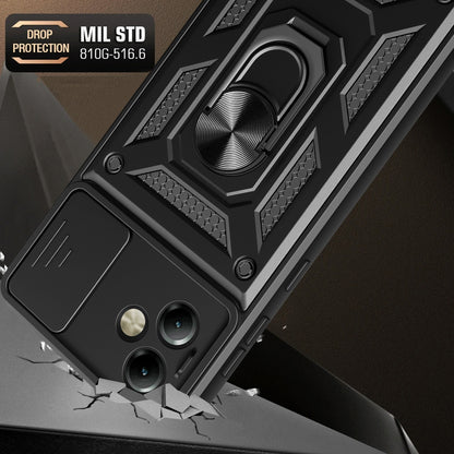 Motorola Moto G14 Sliding Camera Cover Magnetic Ring Stand Shockproof TPU + PC Protective Phone Case