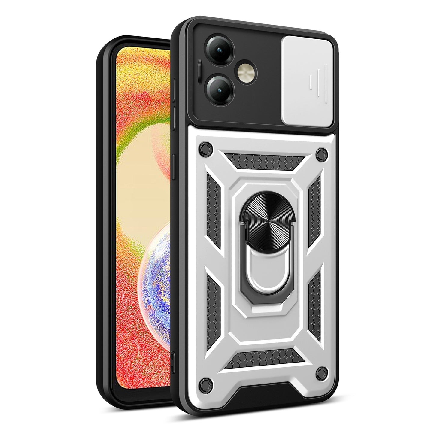 Motorola Moto G14 Sliding Camera Cover Magnetic Ring Stand Shockproof TPU + PC Protective Phone Case
