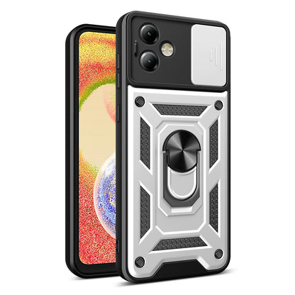 Motorola Moto G14 Sliding Camera Cover Magnetic Ring Stand Shockproof TPU + PC Protective Phone Case