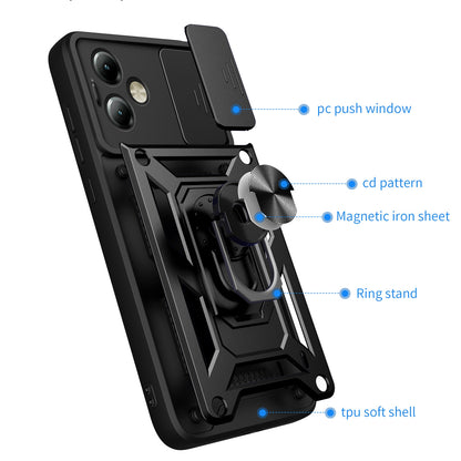 Motorola Moto G14 Sliding Camera Cover Magnetic Ring Stand Shockproof TPU + PC Protective Phone Case