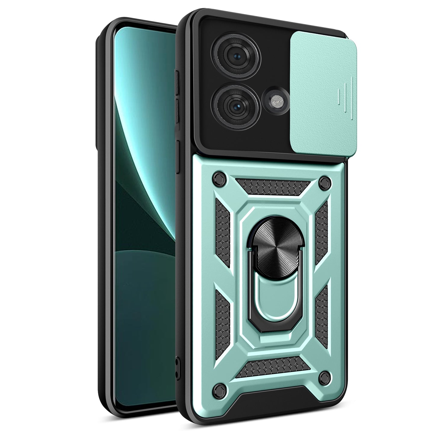 Motorola Edge 40 Neo 5G Sliding Camera Cover Magnetic Ring Stand Shockproof TPU + PC Protective Phone Case