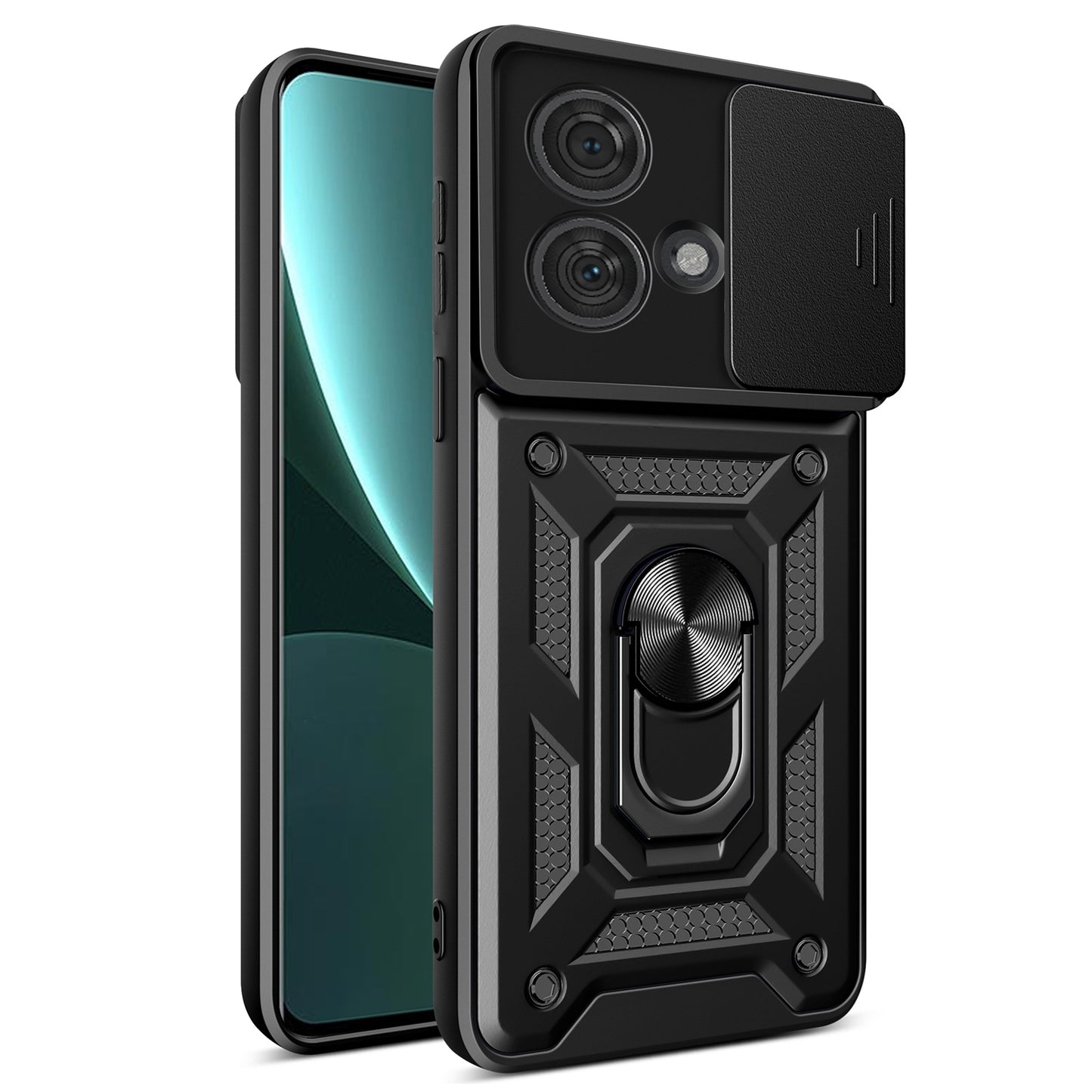 Motorola Edge 40 Neo 5G Sliding Camera Cover Magnetic Ring Stand Shockproof TPU + PC Protective Phone Case
