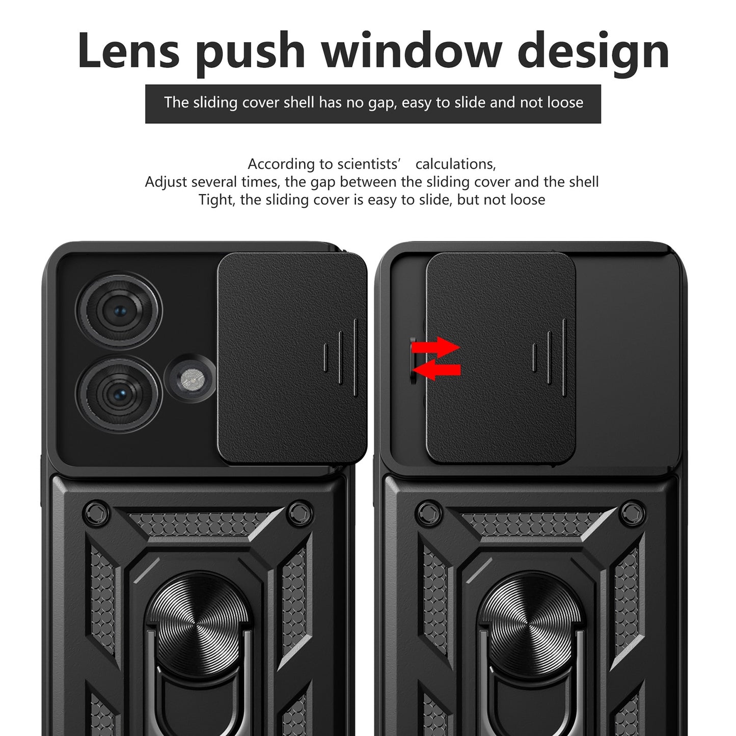Motorola Edge 40 Neo 5G Sliding Camera Cover Magnetic Ring Stand Shockproof TPU + PC Protective Phone Case