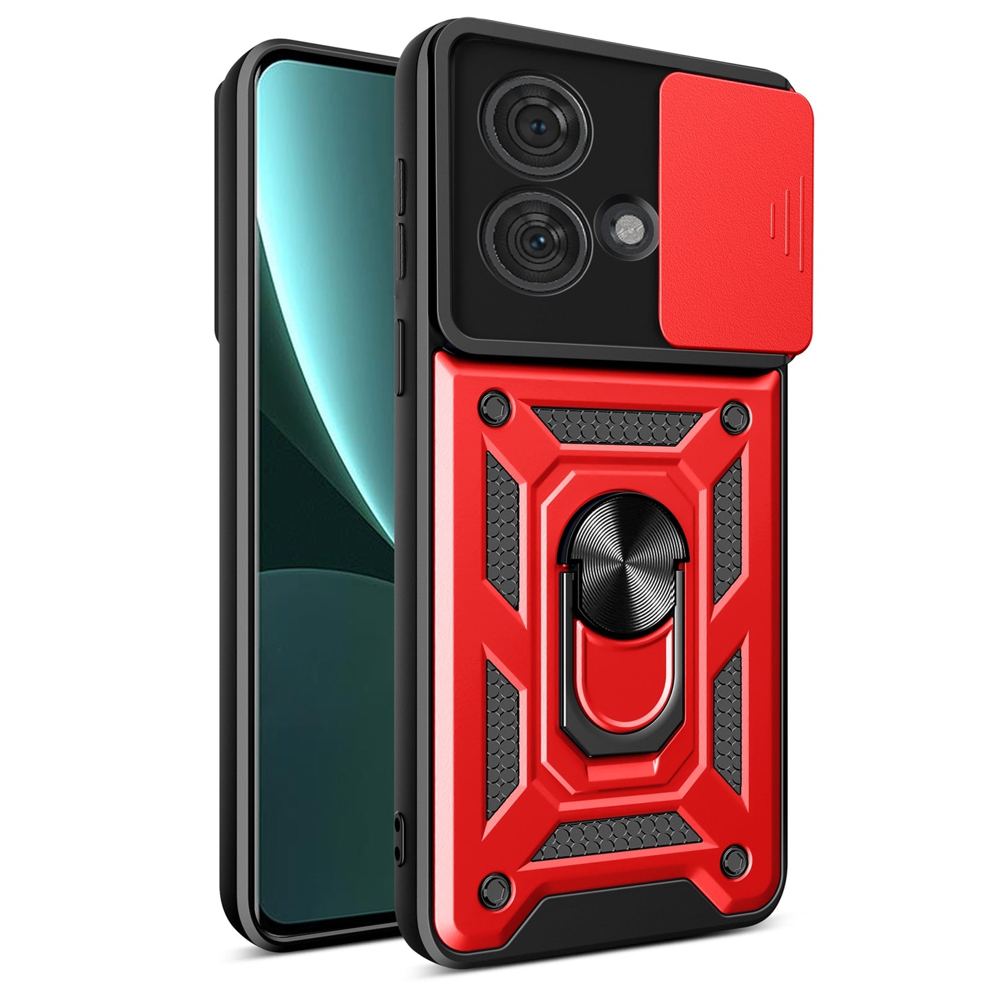 Motorola Edge 40 Neo 5G Sliding Camera Cover Magnetic Ring Stand Shockproof TPU + PC Protective Phone Case