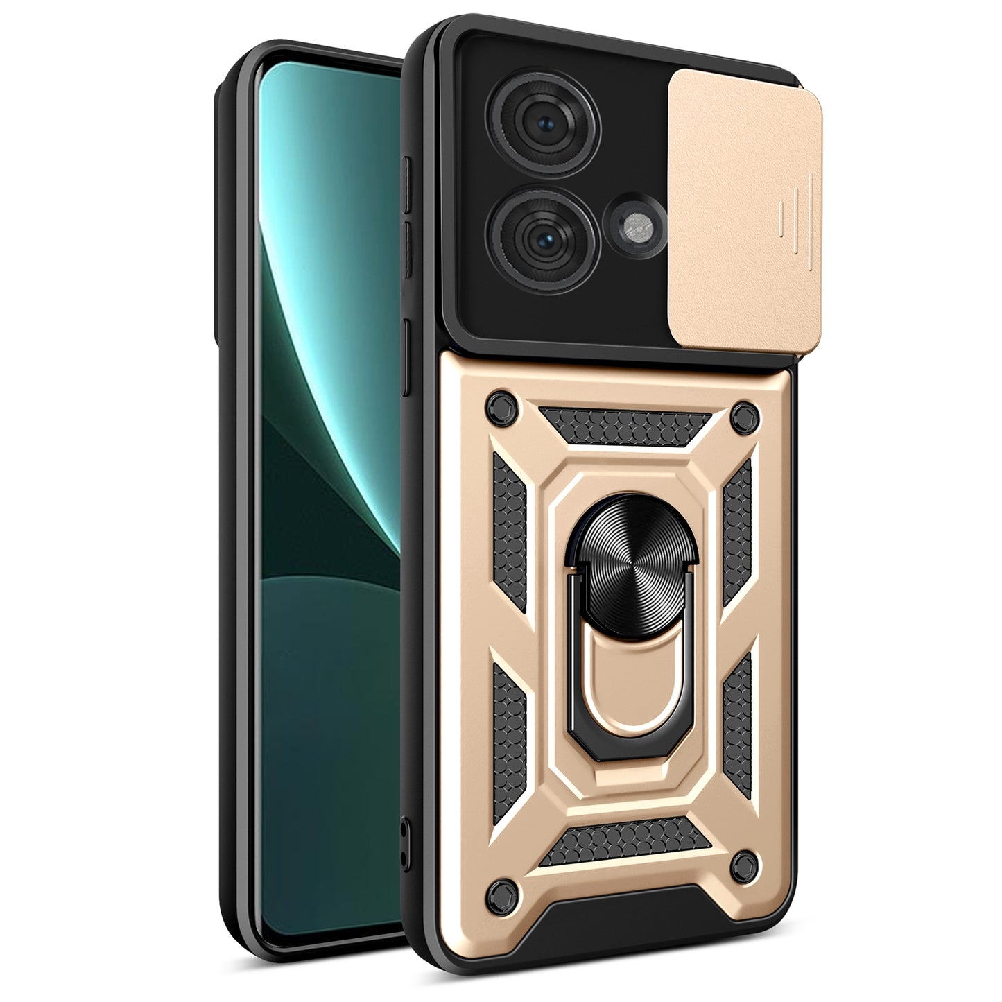 Motorola Edge 40 Neo 5G Sliding Camera Cover Magnetic Ring Stand Shockproof TPU + PC Protective Phone Case