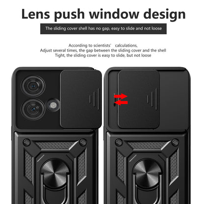 Motorola Edge 40 Neo 5G Sliding Camera Cover Magnetic Ring Stand Shockproof TPU + PC Protective Phone Case