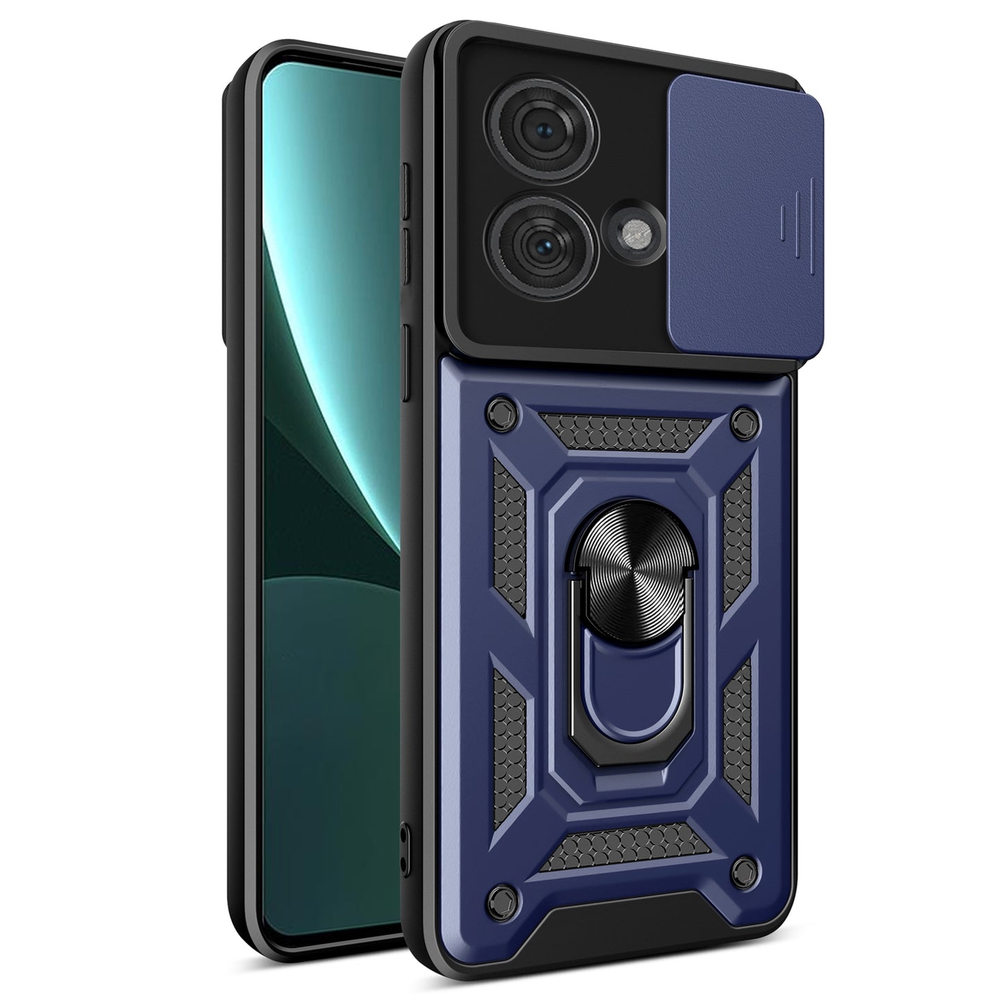 Motorola Edge 40 Neo 5G Sliding Camera Cover Magnetic Ring Stand Shockproof TPU + PC Protective Phone Case