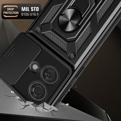 Motorola Edge 40 Neo 5G Sliding Camera Cover Magnetic Ring Stand Shockproof TPU + PC Protective Phone Case