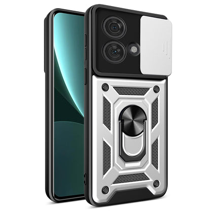 Motorola Edge 40 Neo 5G Sliding Camera Cover Magnetic Ring Stand Shockproof TPU + PC Protective Phone Case
