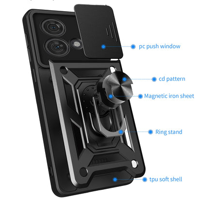 Motorola Edge 40 Neo 5G Sliding Camera Cover Magnetic Ring Stand Shockproof TPU + PC Protective Phone Case