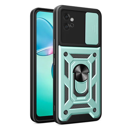 Motorola Moto G32 Sliding Camera Cover Magnetic Ring Stand Shockproof TPU + PC Protective Phone Case