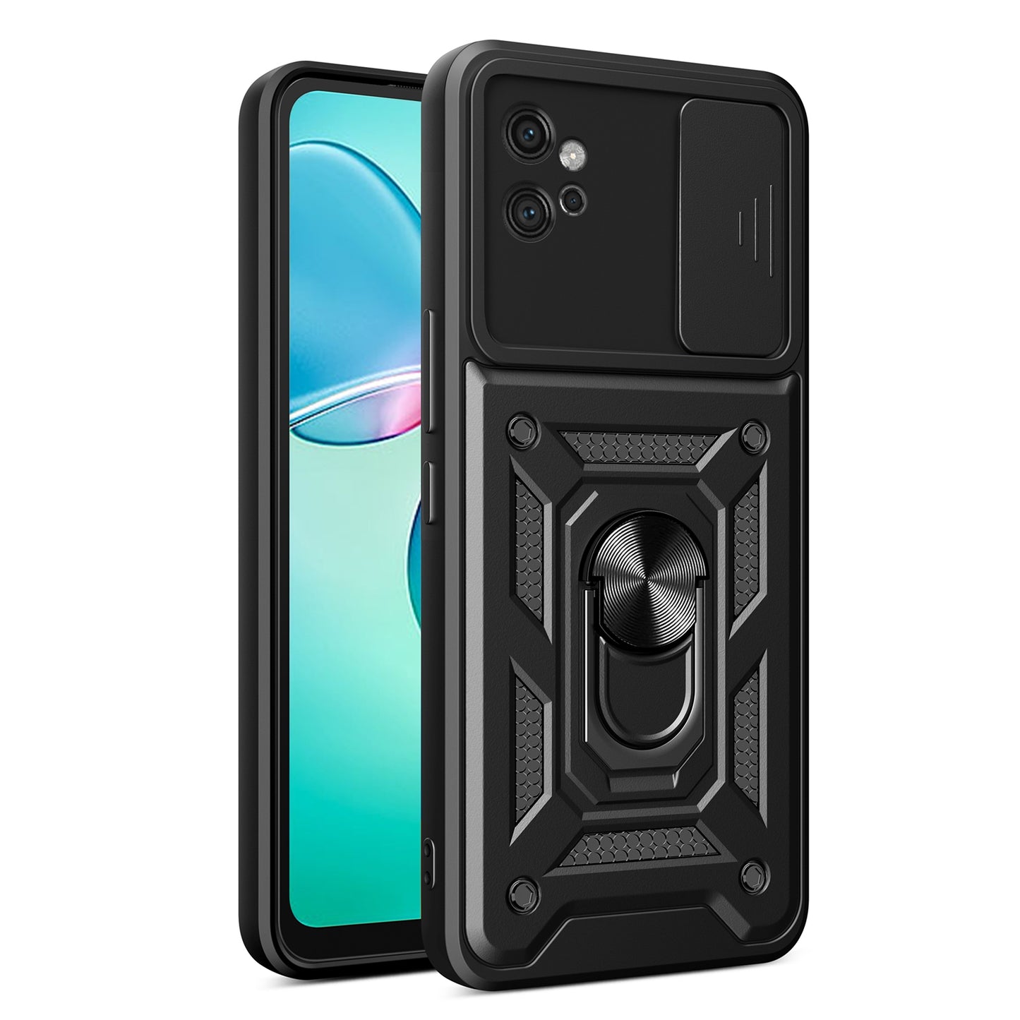 Motorola Moto G32 Sliding Camera Cover Magnetic Ring Stand Shockproof TPU + PC Protective Phone Case
