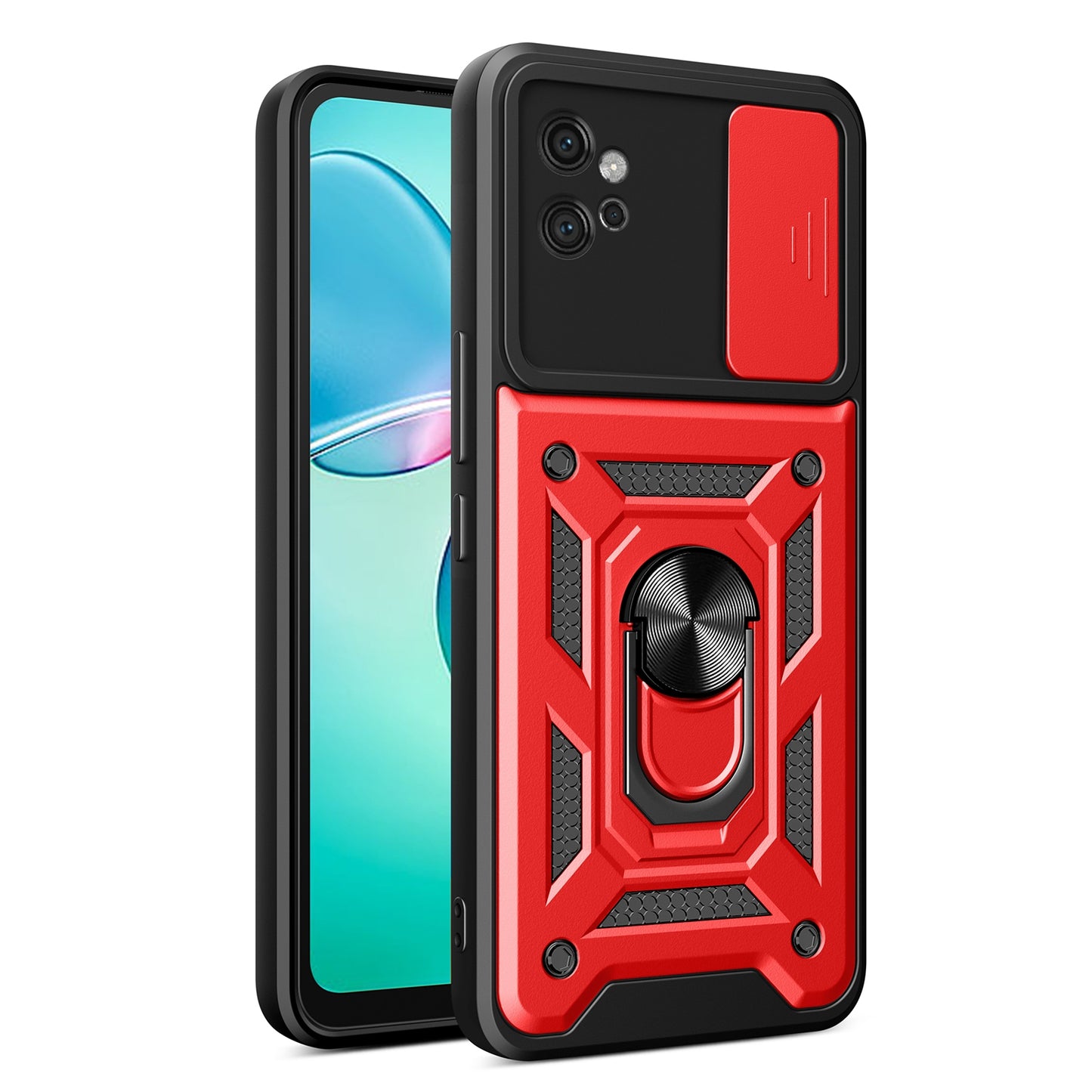 Motorola Moto G32 Sliding Camera Cover Magnetic Ring Stand Shockproof TPU + PC Protective Phone Case