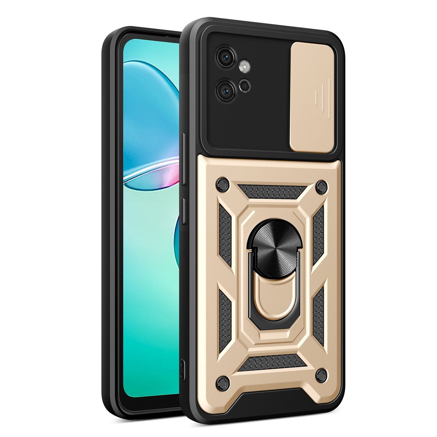 Motorola Moto G32 Sliding Camera Cover Magnetic Ring Stand Shockproof TPU + PC Protective Phone Case