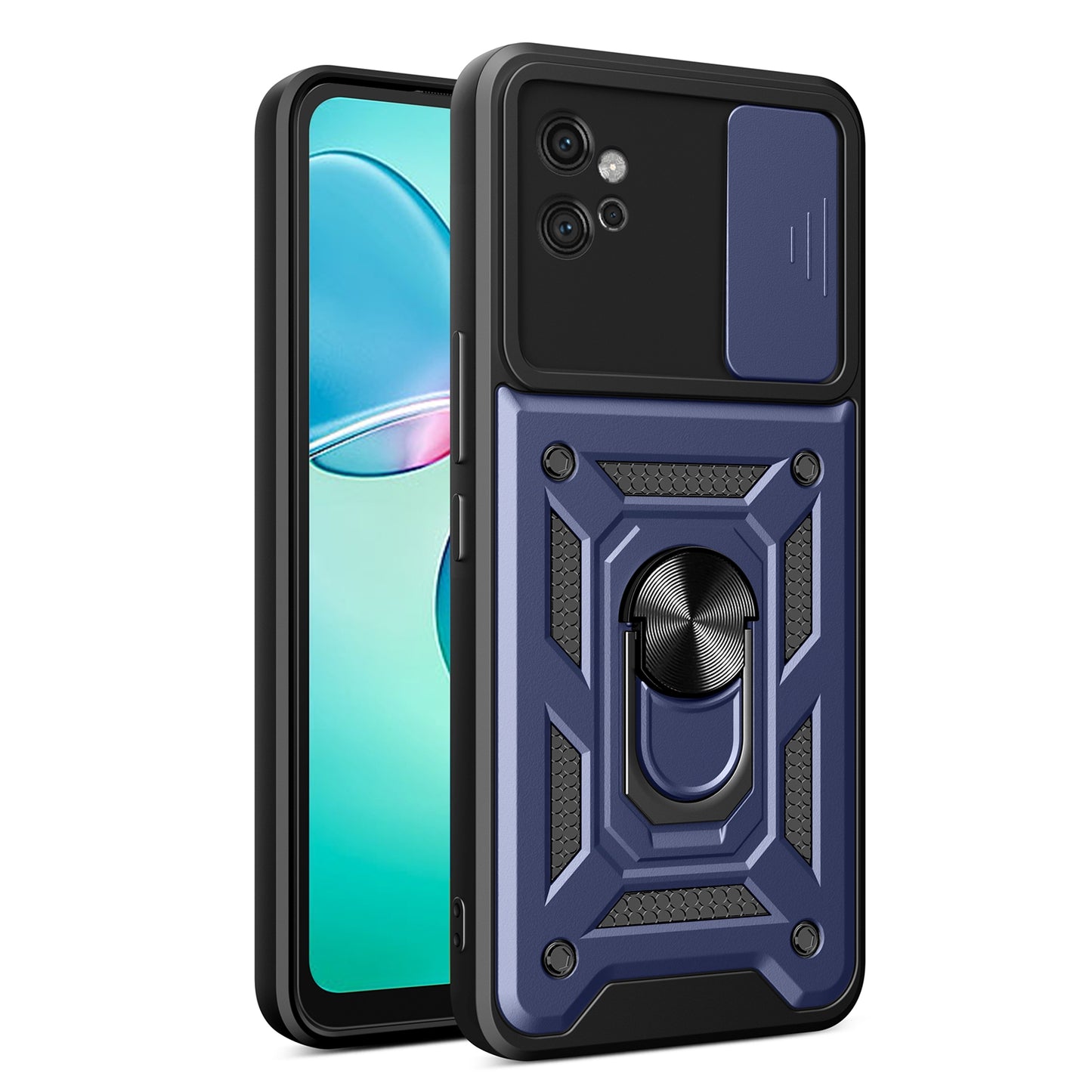 Motorola Moto G32 Sliding Camera Cover Magnetic Ring Stand Shockproof TPU + PC Protective Phone Case