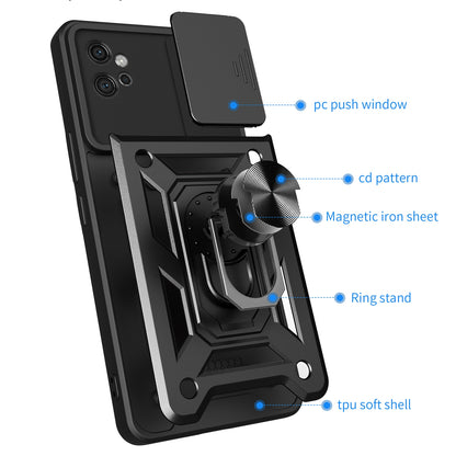 Motorola Moto G32 Sliding Camera Cover Magnetic Ring Stand Shockproof TPU + PC Protective Phone Case