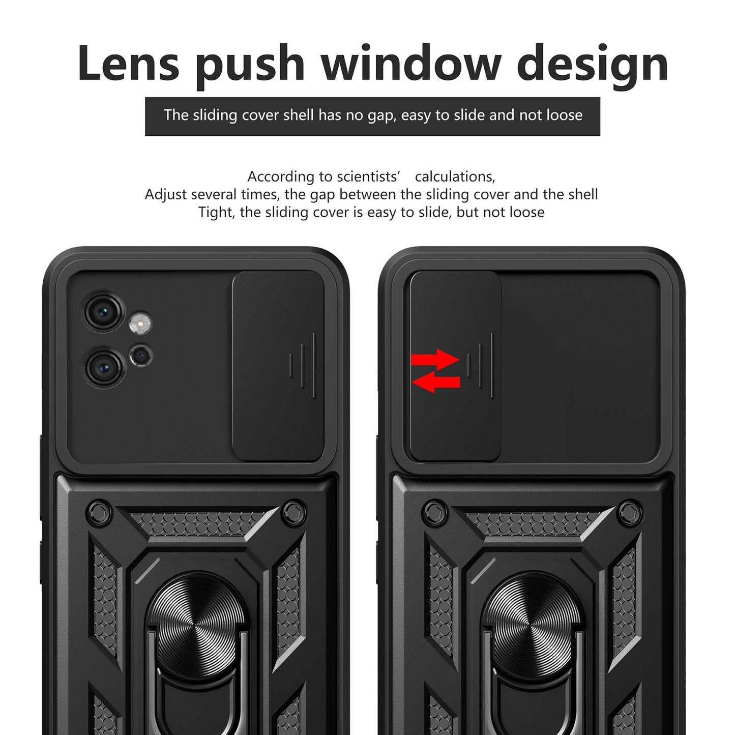 Motorola Moto G32 Sliding Camera Cover Magnetic Ring Stand Shockproof TPU + PC Protective Phone Case
