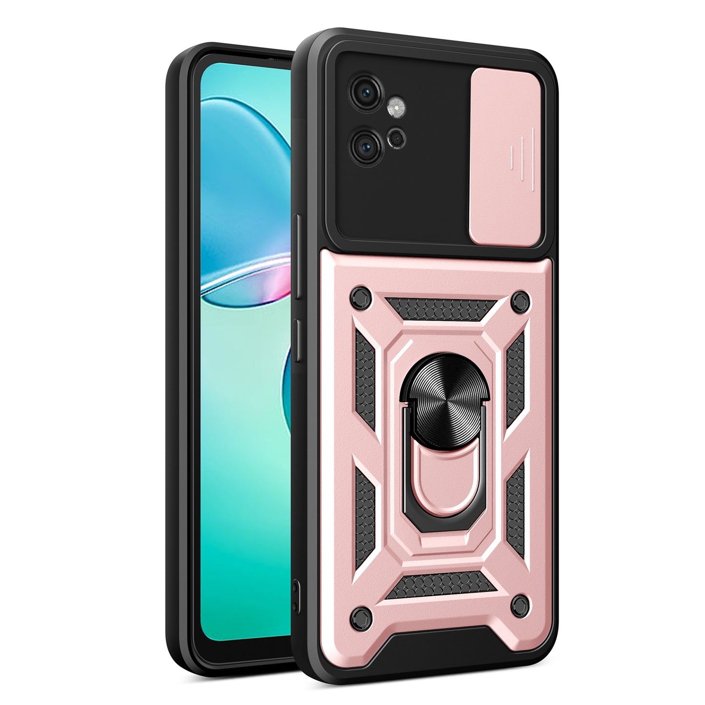 Motorola Moto G32 Sliding Camera Cover Magnetic Ring Stand Shockproof TPU + PC Protective Phone Case