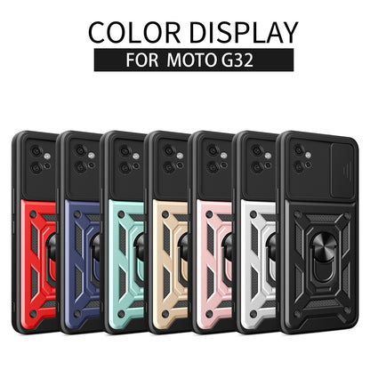 Motorola Moto G32 Sliding Camera Cover Magnetic Ring Stand Shockproof TPU + PC Protective Phone Case