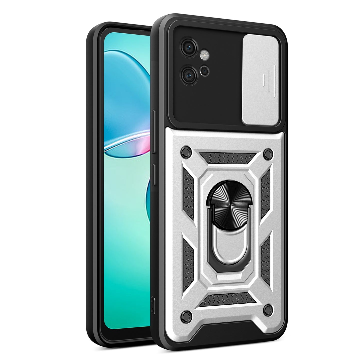 Motorola Moto G32 Sliding Camera Cover Magnetic Ring Stand Shockproof TPU + PC Protective Phone Case