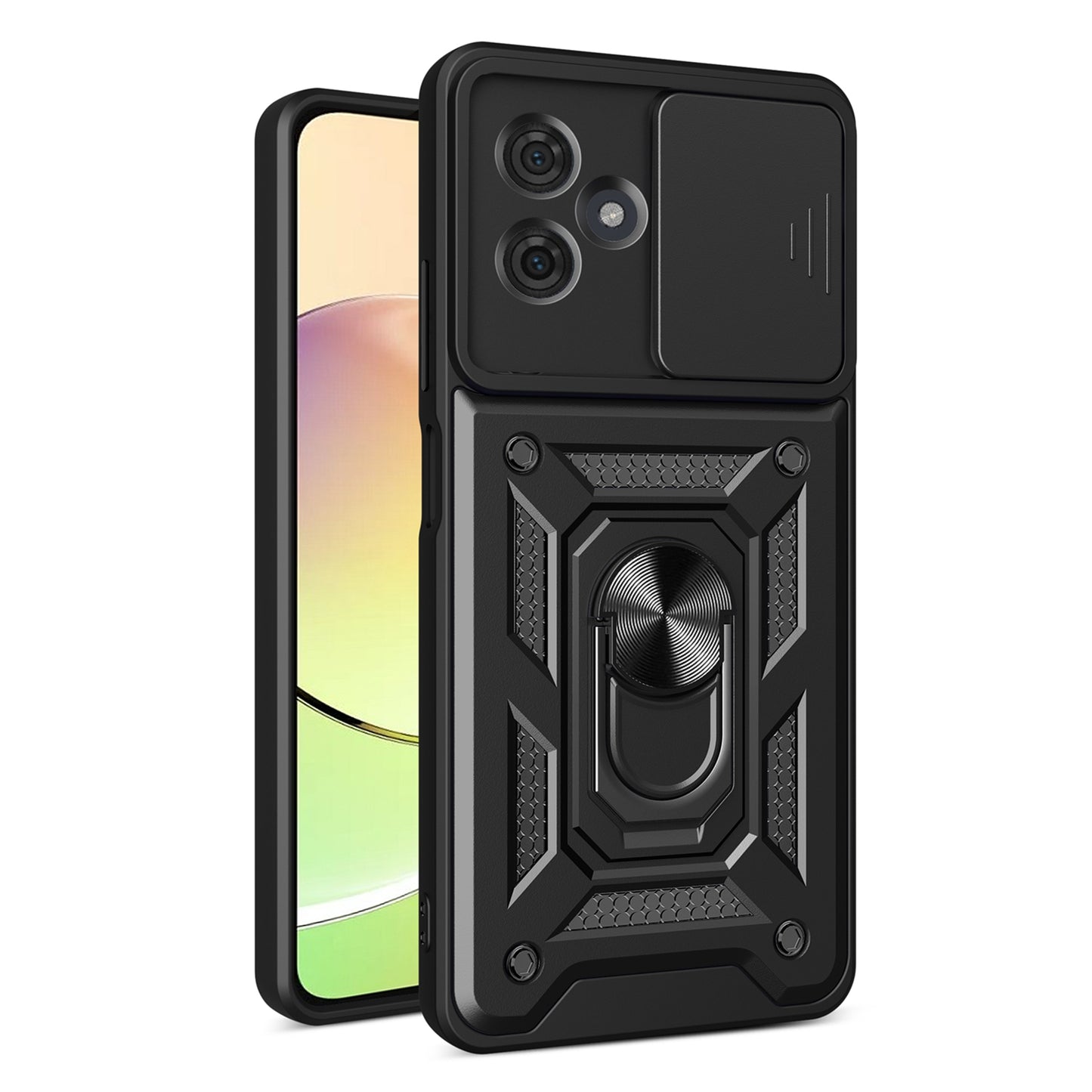 Motorola Moto G54 5G EU Sliding Camera Cover Magnetic Ring Stand Shockproof TPU + PC Protective Phone Case