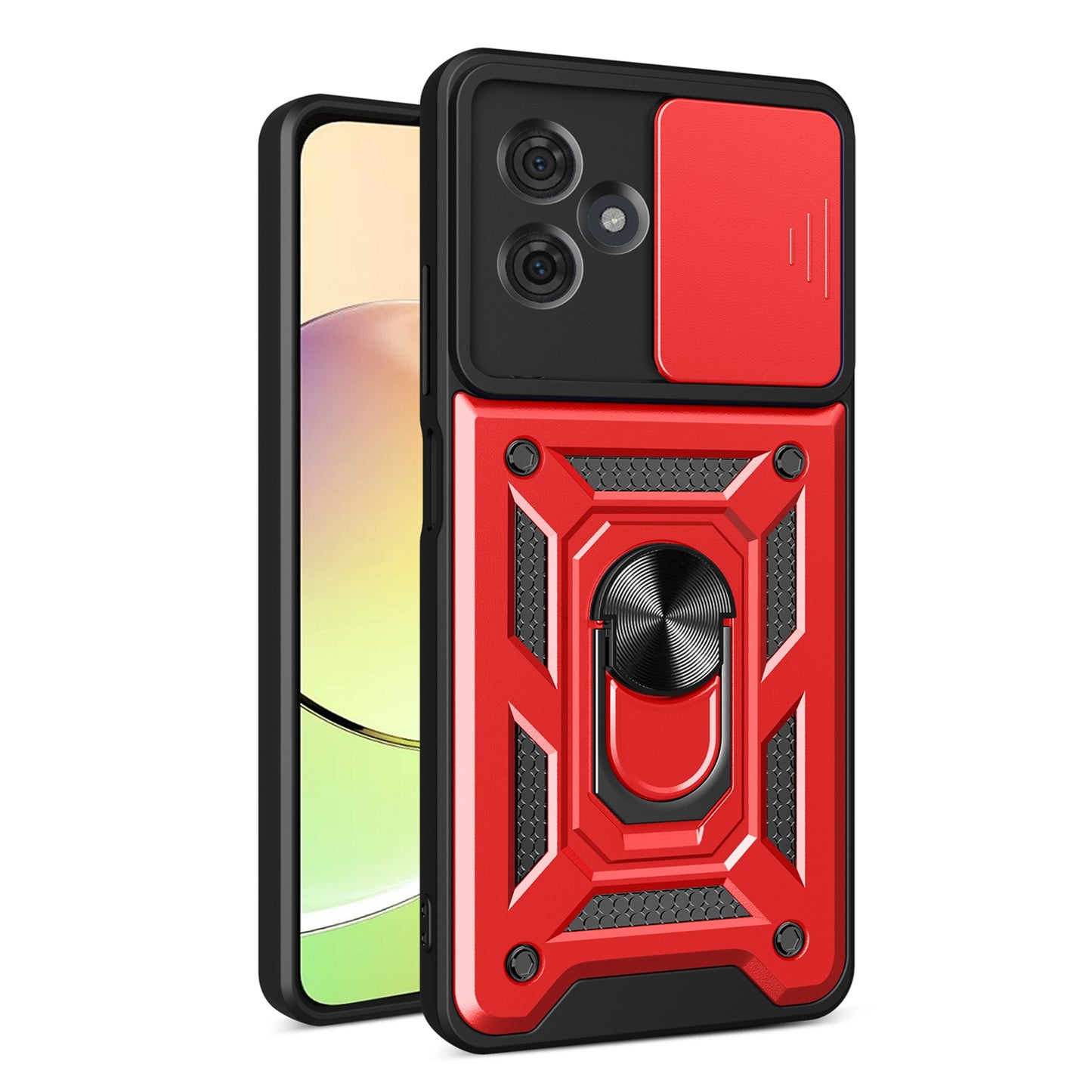 Motorola Moto G54 5G EU Sliding Camera Cover Magnetic Ring Stand Shockproof TPU + PC Protective Phone Case