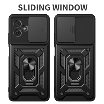 Motorola Moto G54 5G EU Sliding Camera Cover Magnetic Ring Stand Shockproof TPU + PC Protective Phone Case