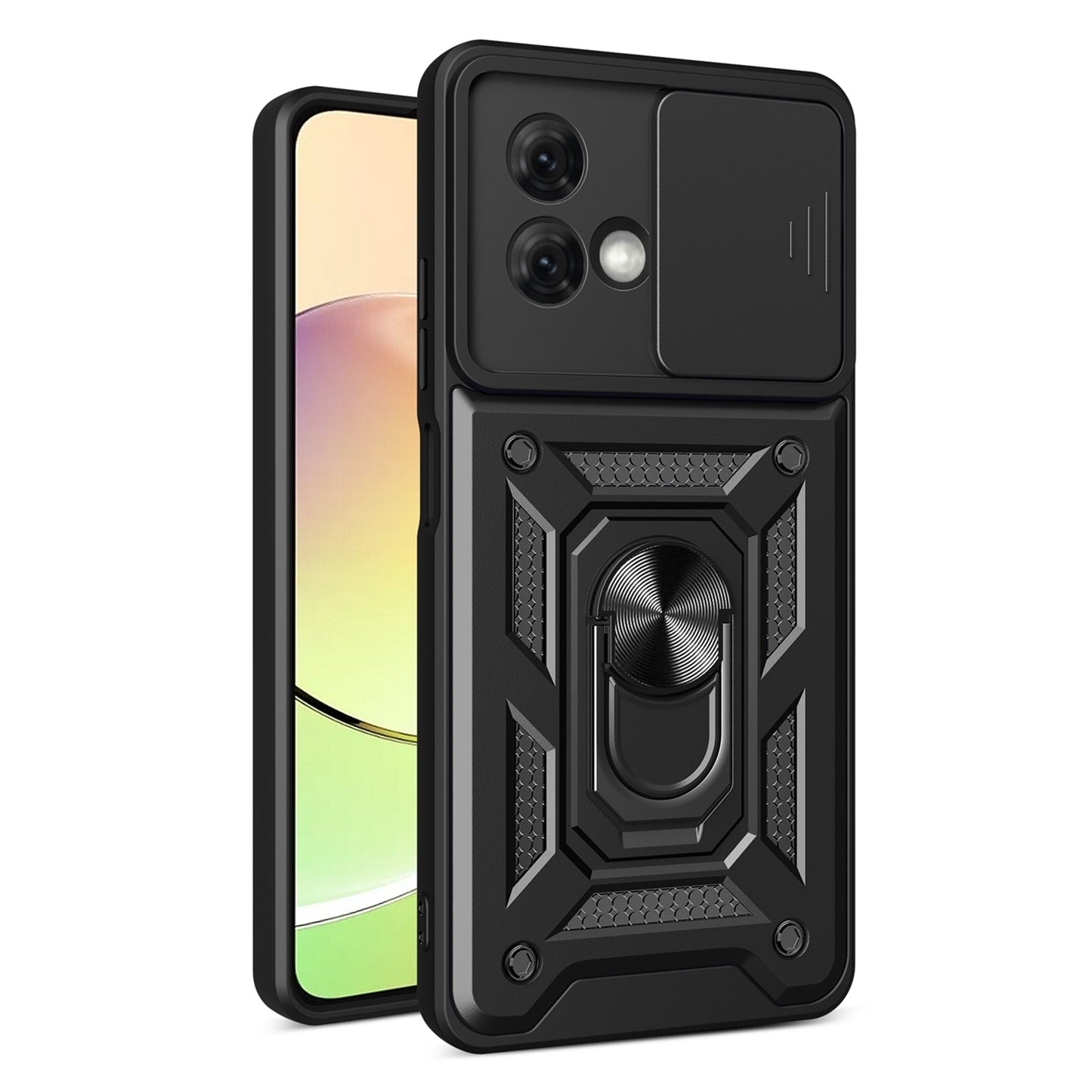 Motorola Moto G84 Sliding Camera Cover Magnetic Ring Stand Shockproof TPU + PC Protective Phone Case