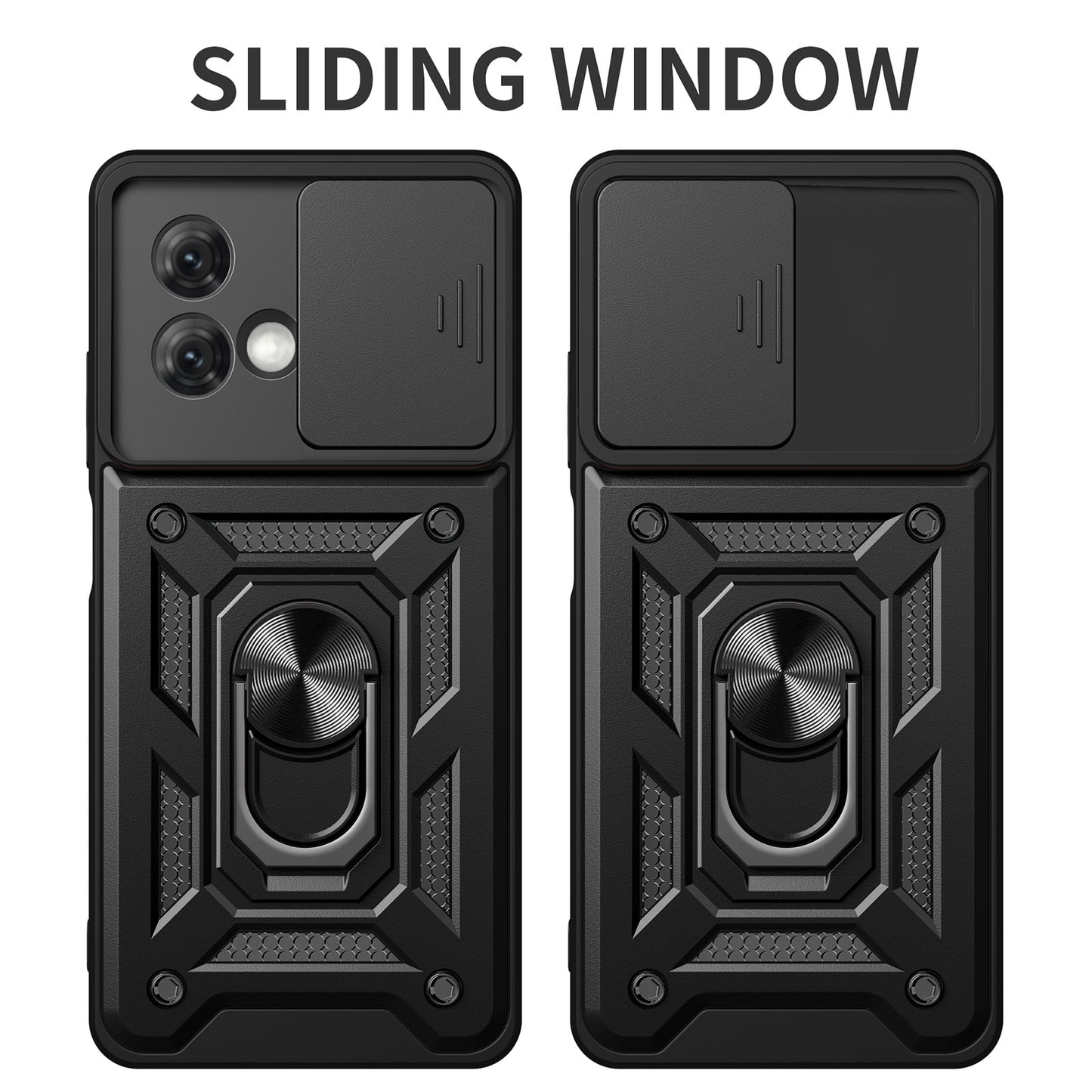 Motorola Moto G84 Sliding Camera Cover Magnetic Ring Stand Shockproof TPU + PC Protective Phone Case
