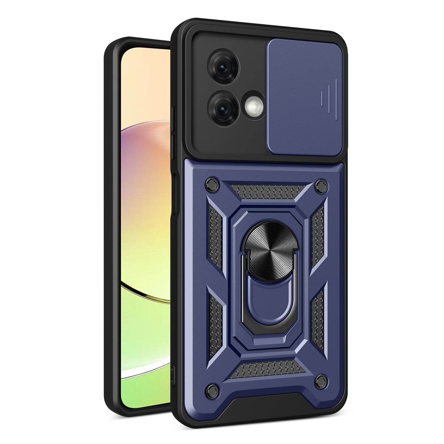Motorola Moto G84 Sliding Camera Cover Magnetic Ring Stand Shockproof TPU + PC Protective Phone Case