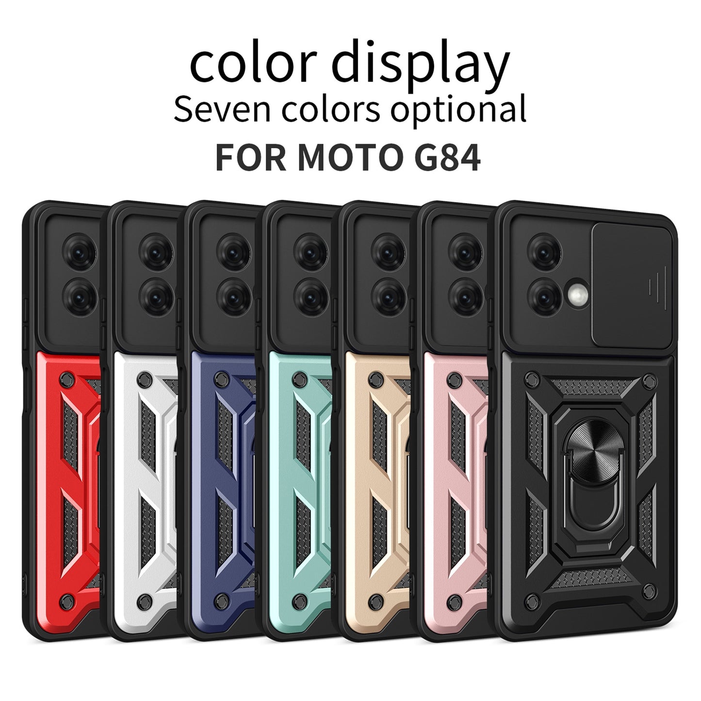 Motorola Moto G84 Sliding Camera Cover Magnetic Ring Stand Shockproof TPU + PC Protective Phone Case