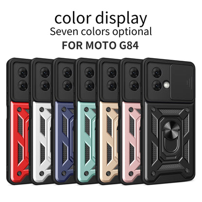 Motorola Moto G84 Sliding Camera Cover Magnetic Ring Stand Shockproof TPU + PC Protective Phone Case