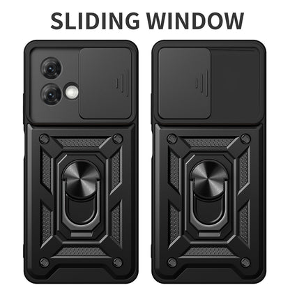 Motorola Moto G84 Sliding Camera Cover Magnetic Ring Stand Shockproof TPU + PC Protective Phone Case