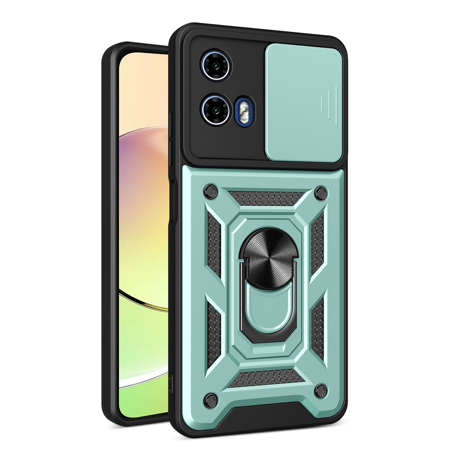 Motorola Moto G04 Sliding Camera Cover Magnetic Ring Stand Shockproof TPU + PC Protective Phone Case