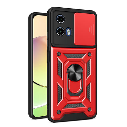 Motorola Moto G04 Sliding Camera Cover Magnetic Ring Stand Shockproof TPU + PC Protective Phone Case