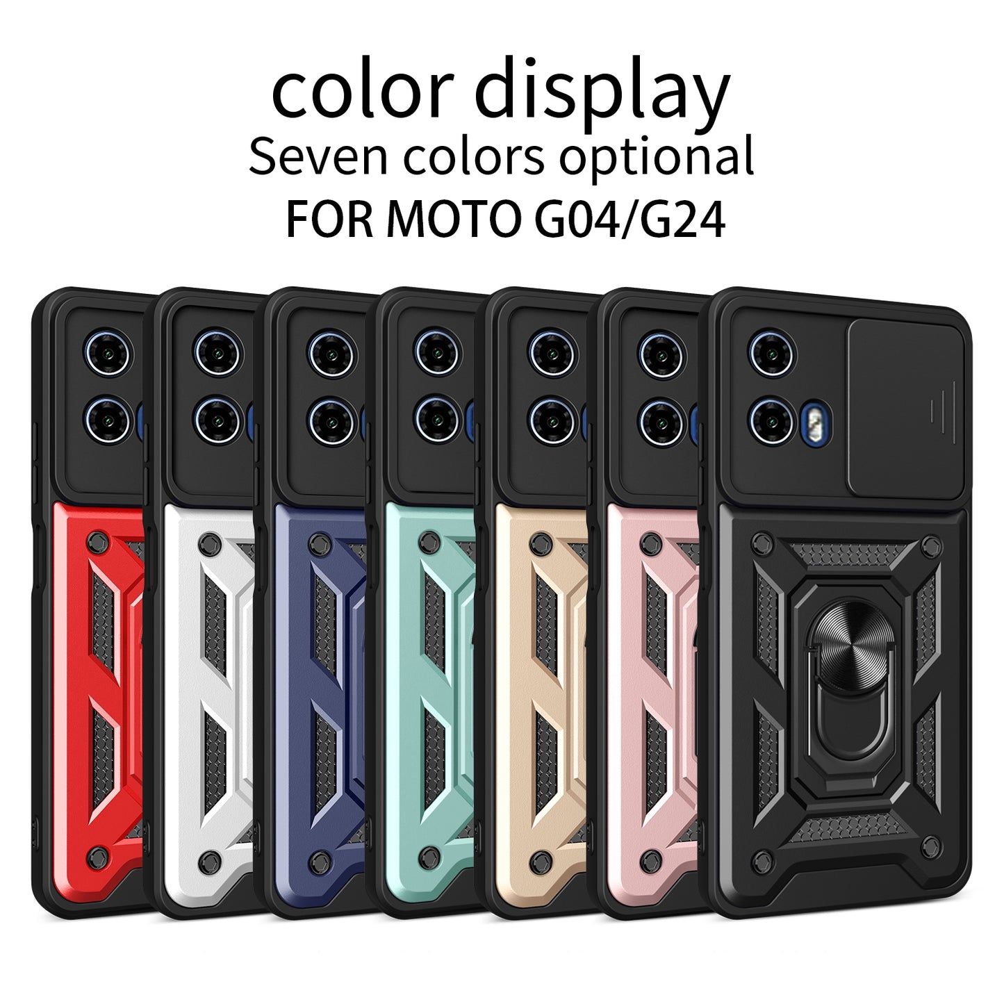 Motorola Moto G04 Sliding Camera Cover Magnetic Ring Stand Shockproof TPU + PC Protective Phone Case