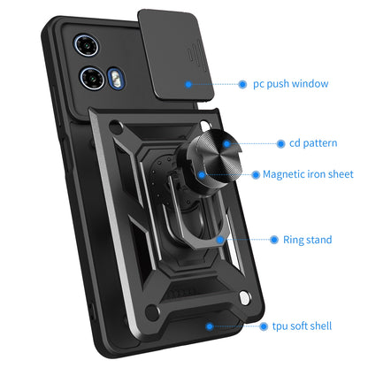 Motorola Moto G04 Sliding Camera Cover Magnetic Ring Stand Shockproof TPU + PC Protective Phone Case