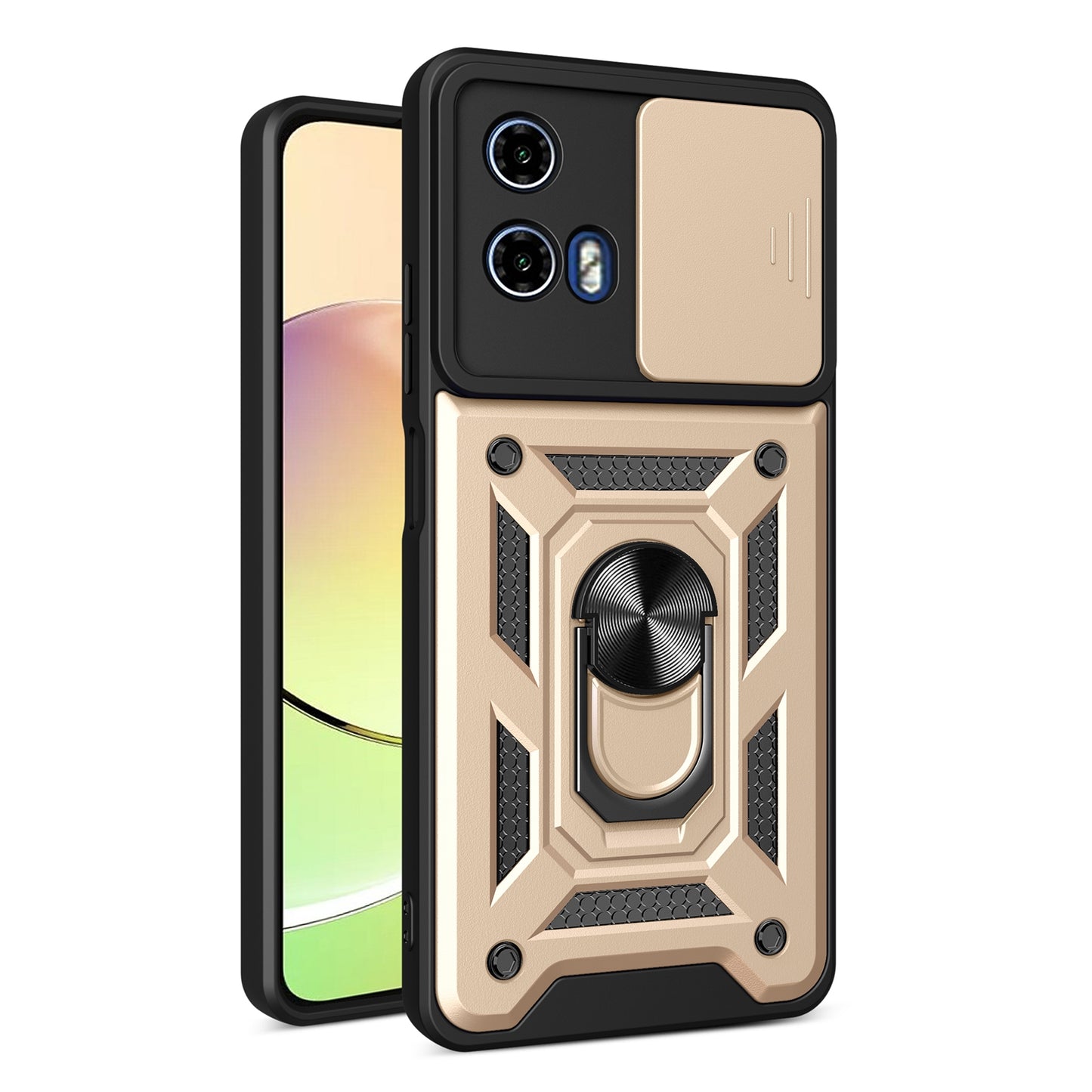 Motorola Moto G24 Sliding Camera Cover Magnetic Ring Stand Shockproof TPU + PC Protective Phone Case